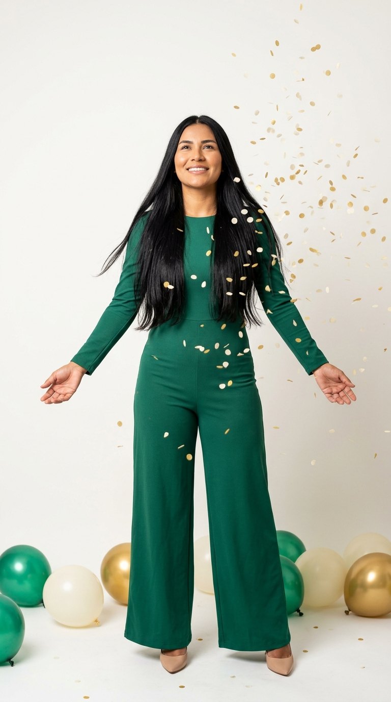 Ensaio de aniversário: Chuva de confete dourado em macacão verde