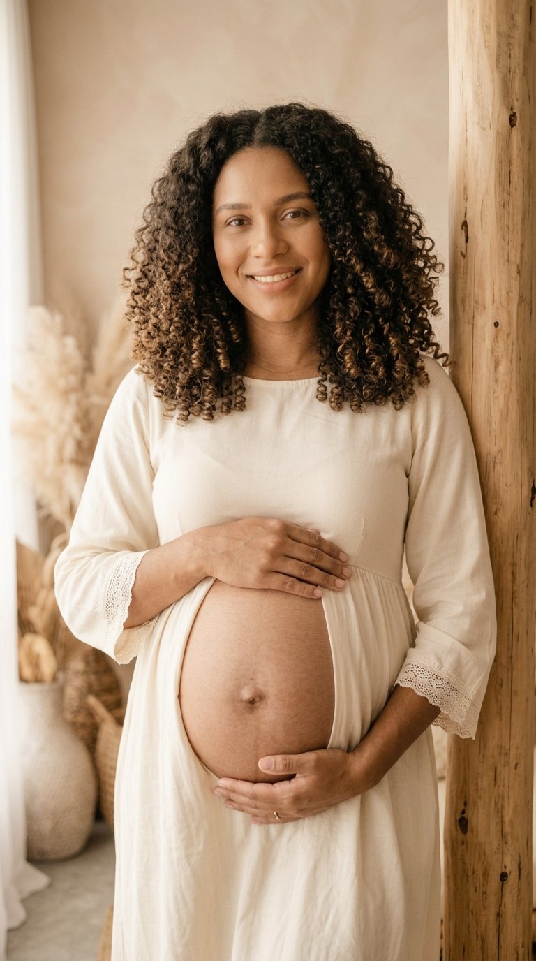 Ensaio gestante: Barriga à mostra em cenário boho